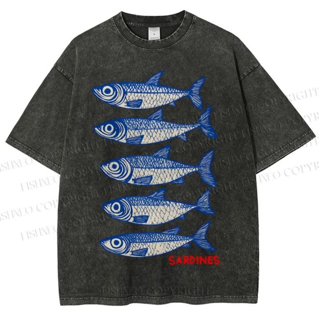 Unisex Sardines Printed Washed Tee