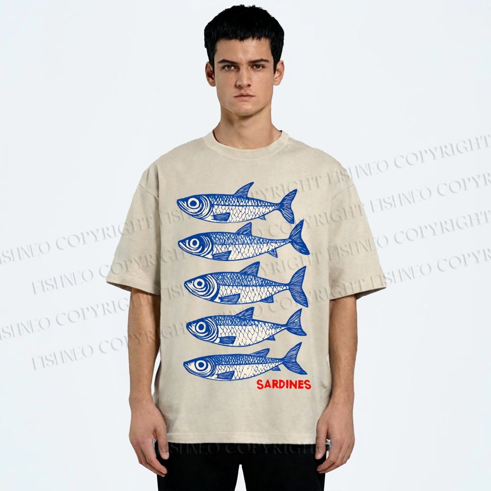 Unisex Sardines Printed Washed Tee