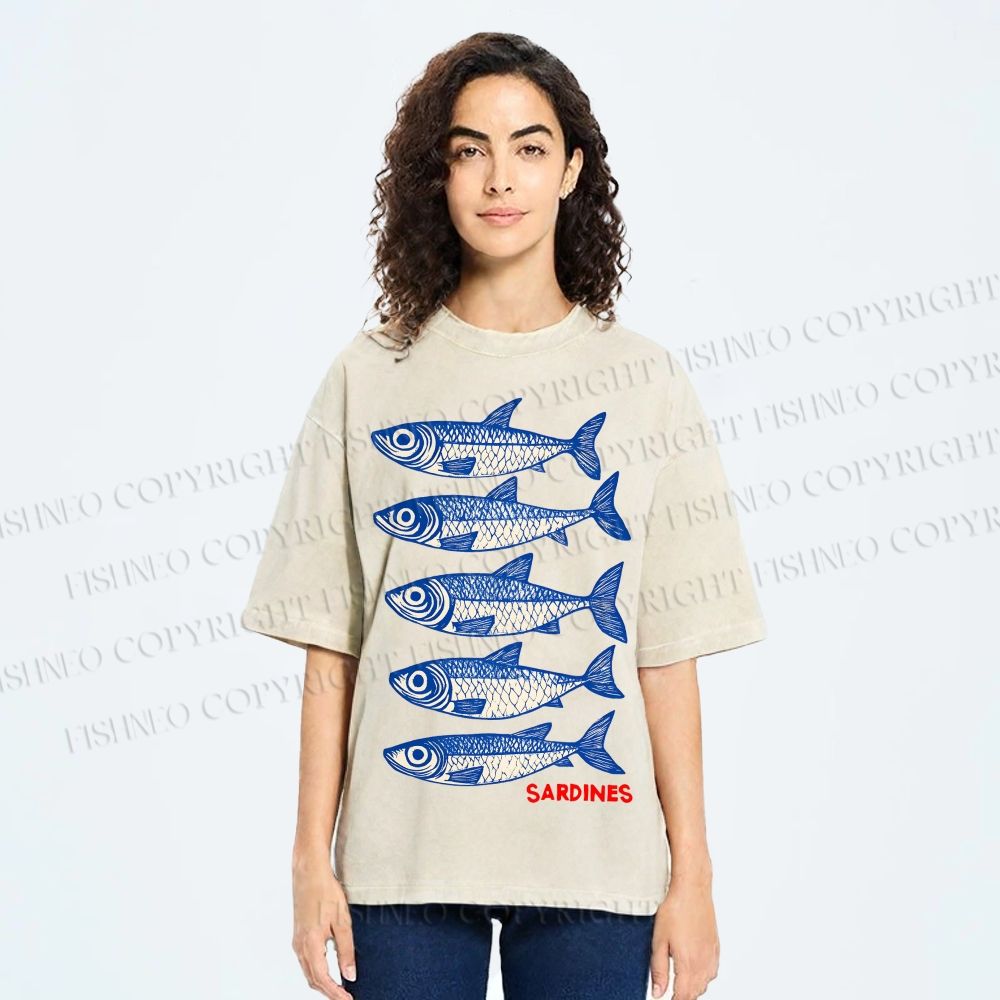 Unisex Sardines Printed Washed Tee