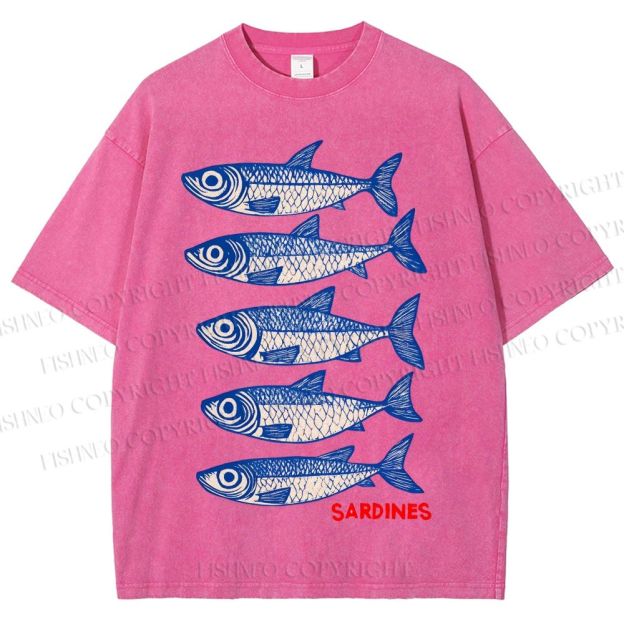 Unisex Sardines Printed Washed Tee