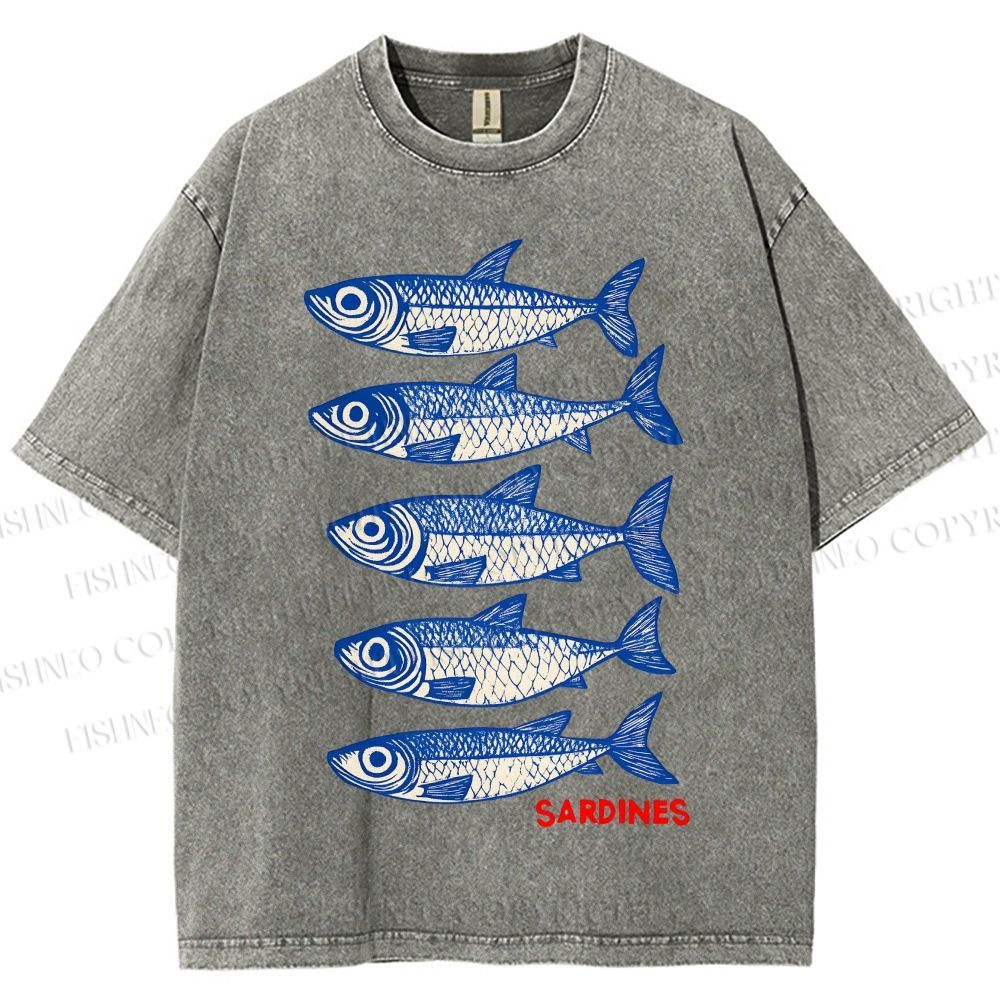 Unisex Sardines Printed Washed Tee