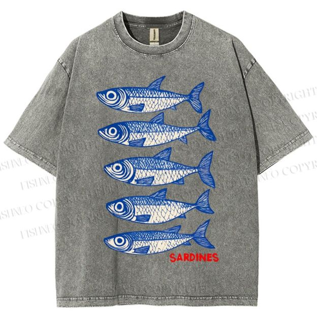 Unisex Sardines Printed Washed Tee