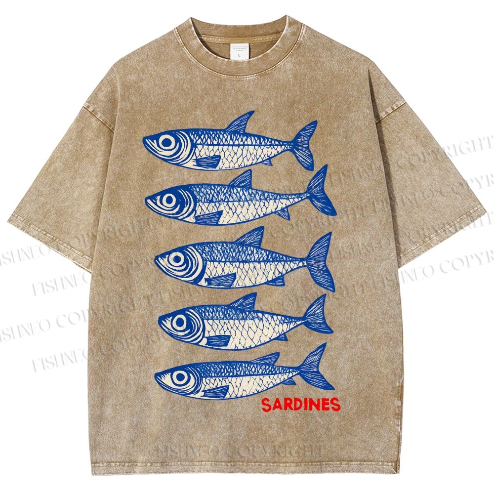 Unisex Sardines Printed Washed Tee