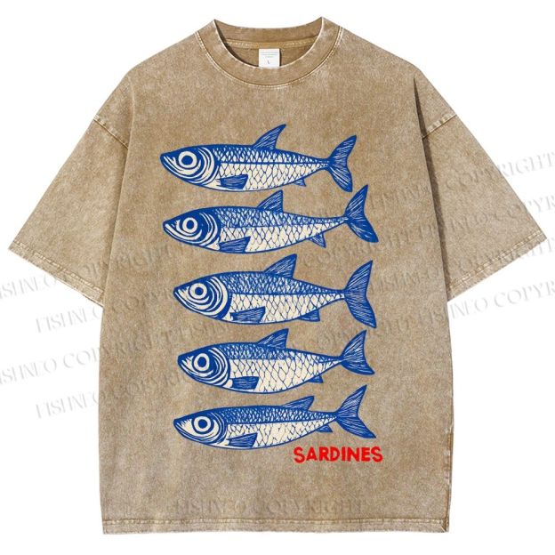 Unisex Sardines Printed Washed Tee