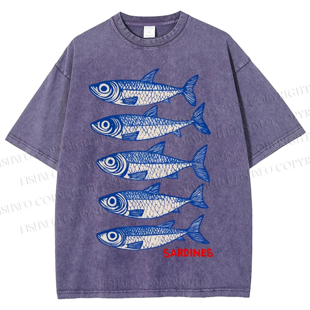 Unisex Sardines Printed Washed Tee