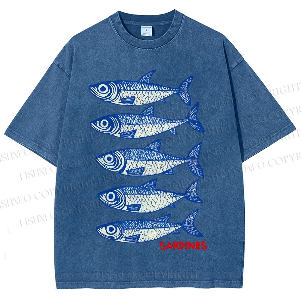 Unisex Sardines Printed Washed Tee