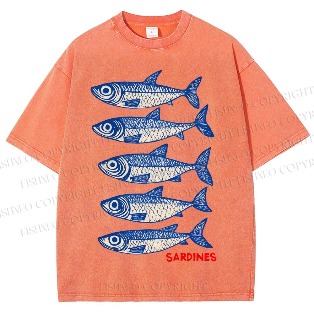 Unisex Sardines Printed Washed Tee