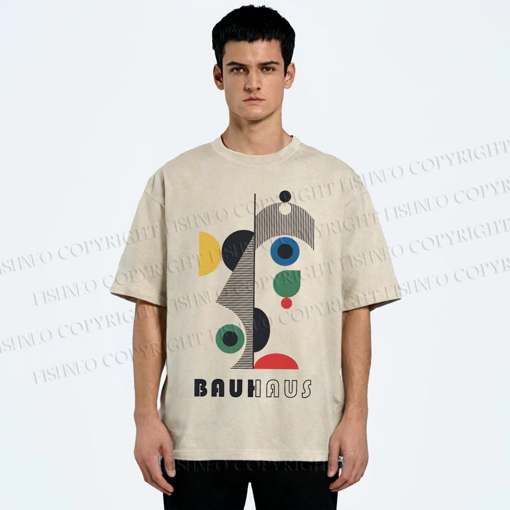 Unisex Bauhaus Art Geometry Printed Washed Tee