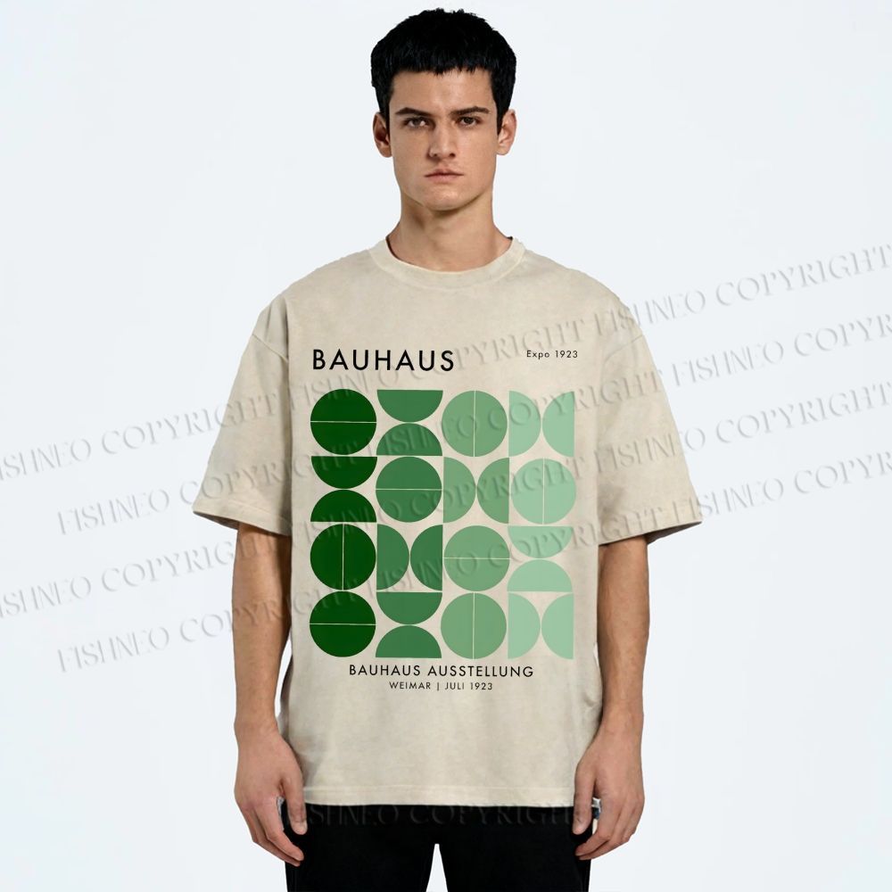 Unisex Bauhaus Gradient Geometry Printed Washed Tee