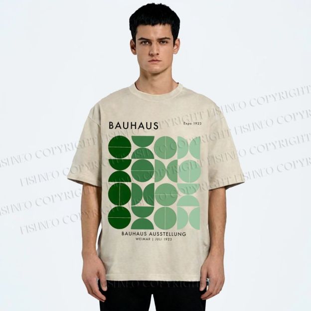 Unisex Bauhaus Gradient Geometry Printed Washed Tee