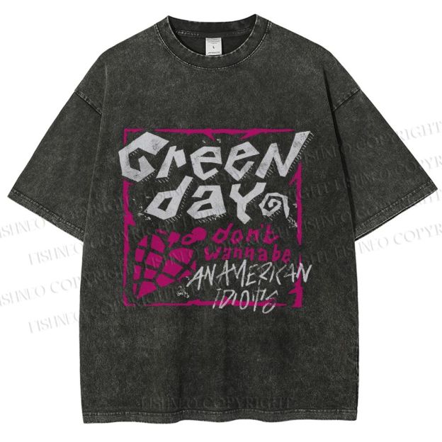 Unisex Dont Wanna Be Idiots Green Day Graffiti Printed Washed Tee
