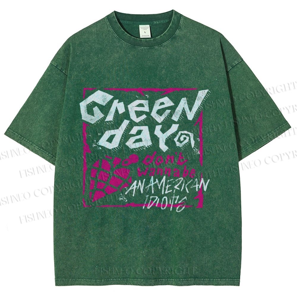 Unisex Dont Wanna Be Idiots Green Day Graffiti Printed Washed Tee