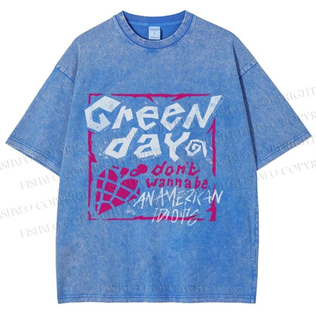 Unisex Dont Wanna Be Idiots Green Day Graffiti Printed Washed Tee