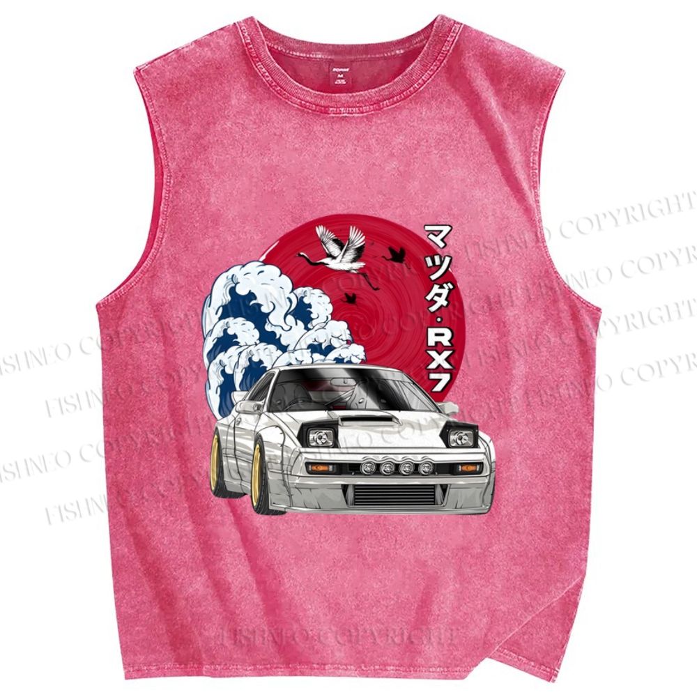 Unisex Japanese Racing Car Printed Washed Tank Top