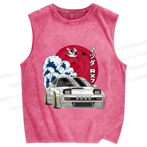 Unisex Japanese Racing Car Printed Washed Tank Top