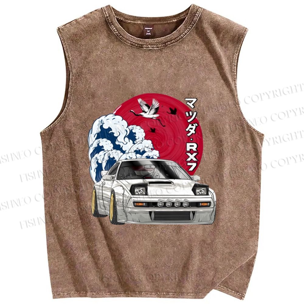 Unisex Japanese Racing Car Printed Washed Tank Top