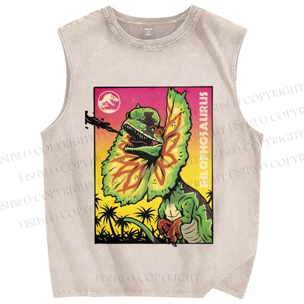 Unisex Dinosaur Graffiti Vintage Printed Washed Tank Top