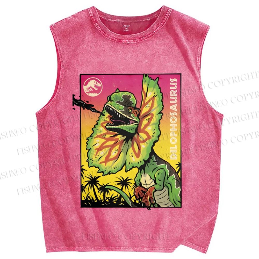 Unisex Dinosaur Graffiti Vintage Printed Washed Tank Top