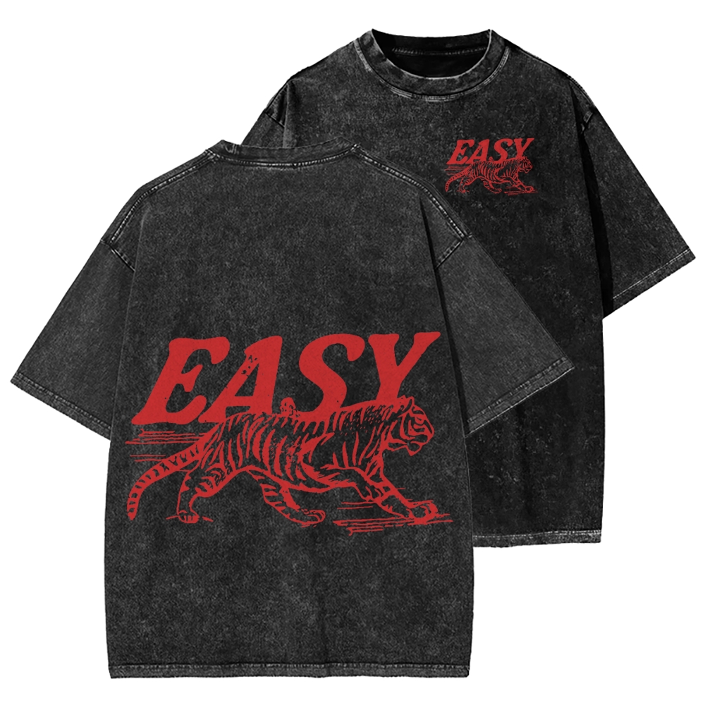 Unisex Easy Tiger Front And Back Printed Washed Tee