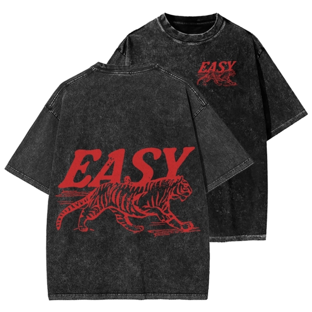Unisex Easy Tiger Front And Back Printed Washed Tee