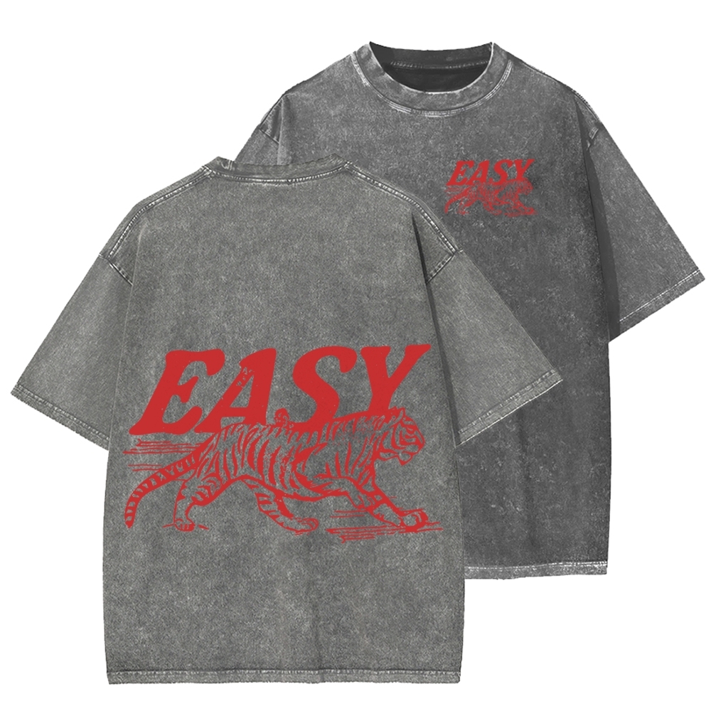 Unisex Easy Tiger Front And Back Printed Washed Tee