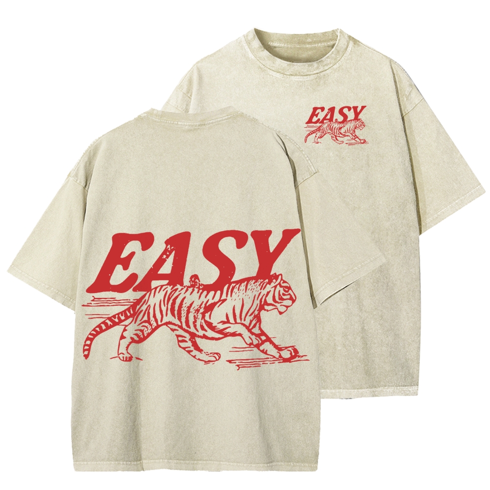 Unisex Easy Tiger Front And Back Printed Washed Tee