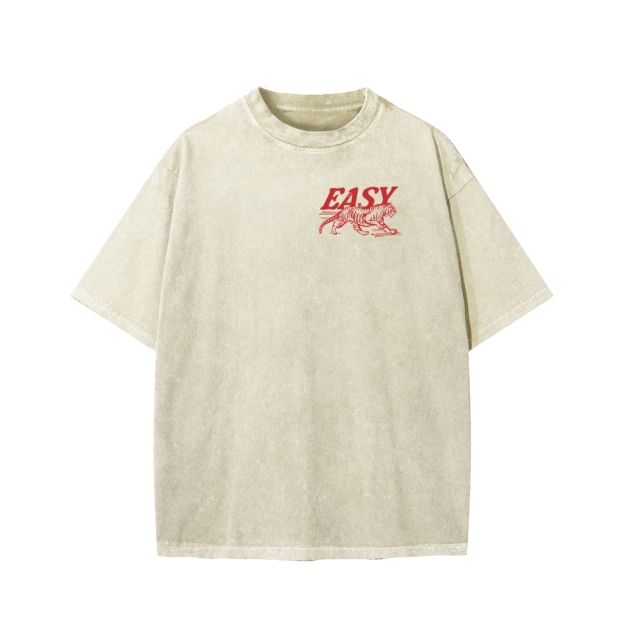 Unisex Easy Tiger Front And Back Printed Washed Tee