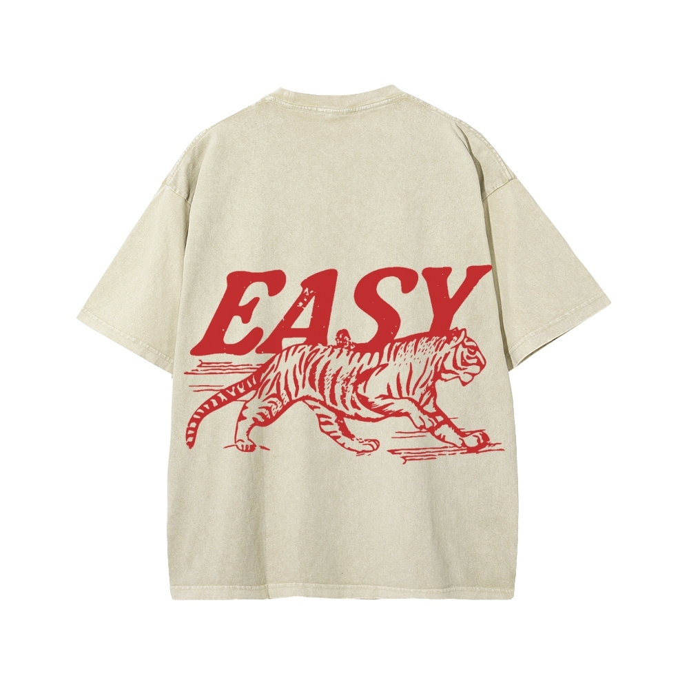 Unisex Easy Tiger Front And Back Printed Washed Tee