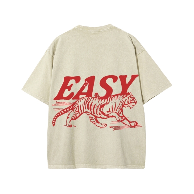 Unisex Easy Tiger Front And Back Printed Washed Tee