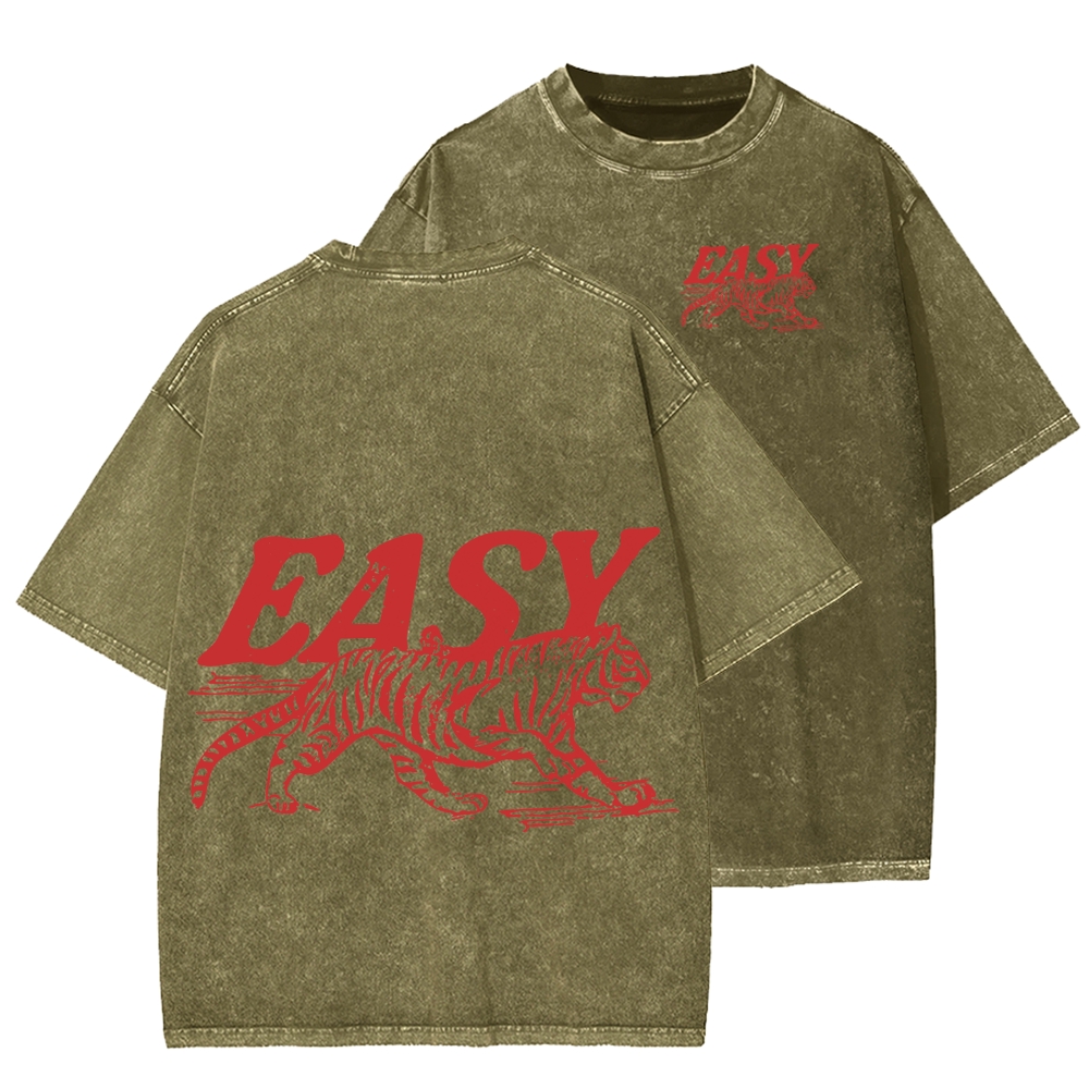 Unisex Easy Tiger Front And Back Printed Washed Tee