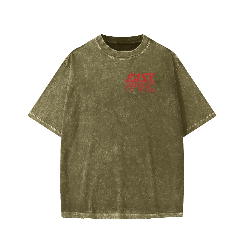 Unisex Easy Tiger Front And Back Printed Washed Tee
