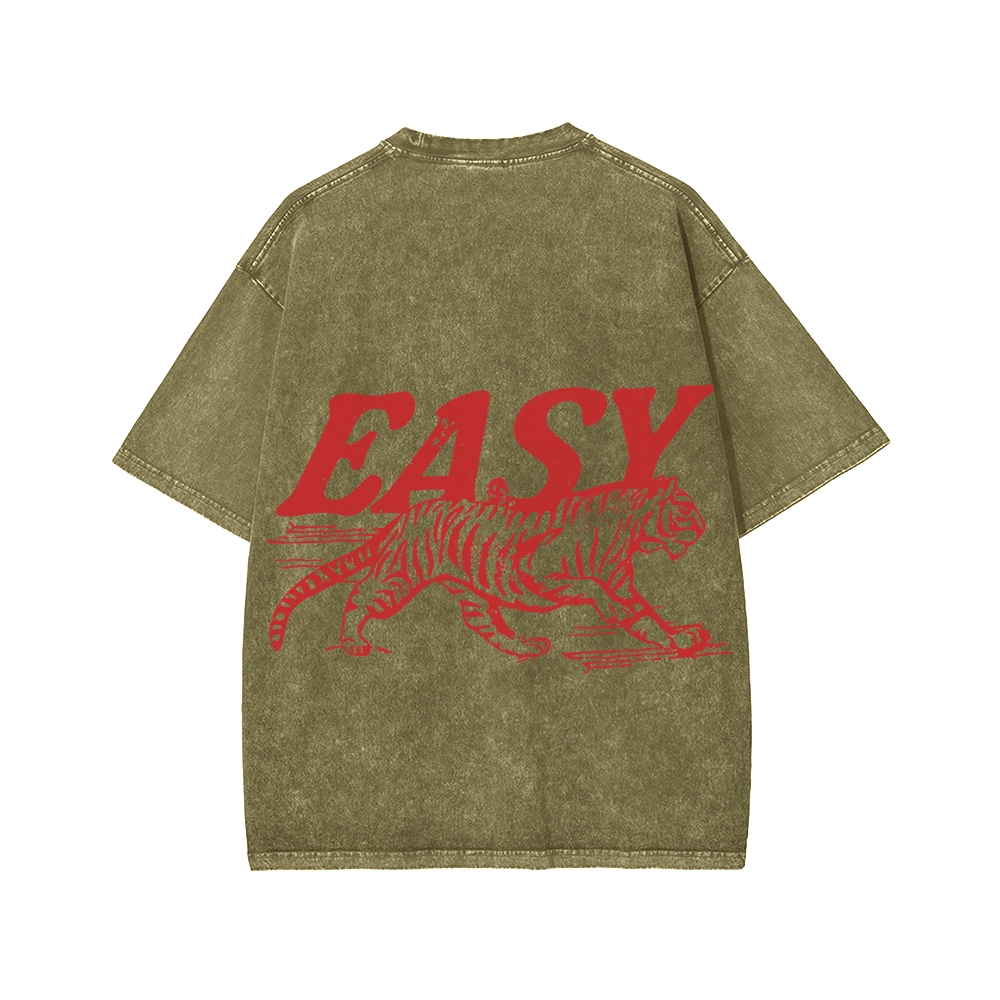 Unisex Easy Tiger Front And Back Printed Washed Tee