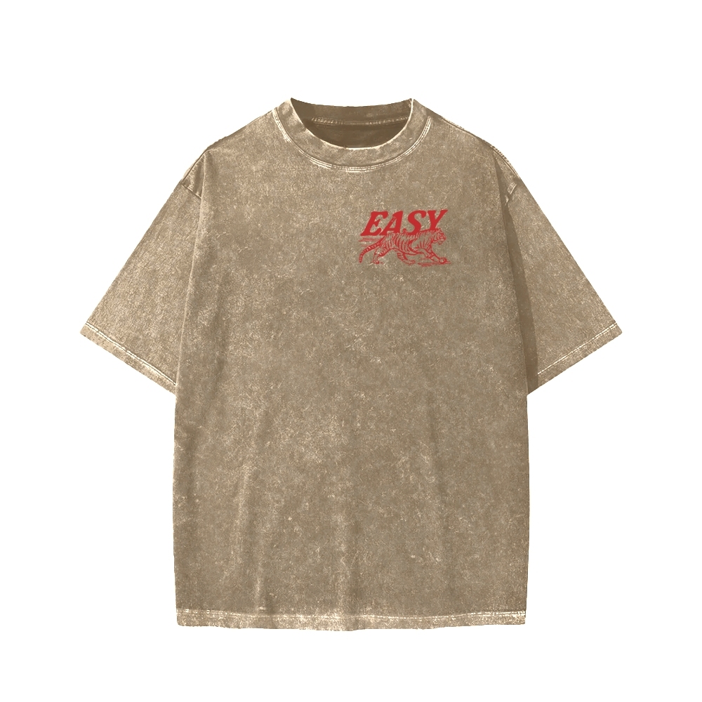 Unisex Easy Tiger Front And Back Printed Washed Tee