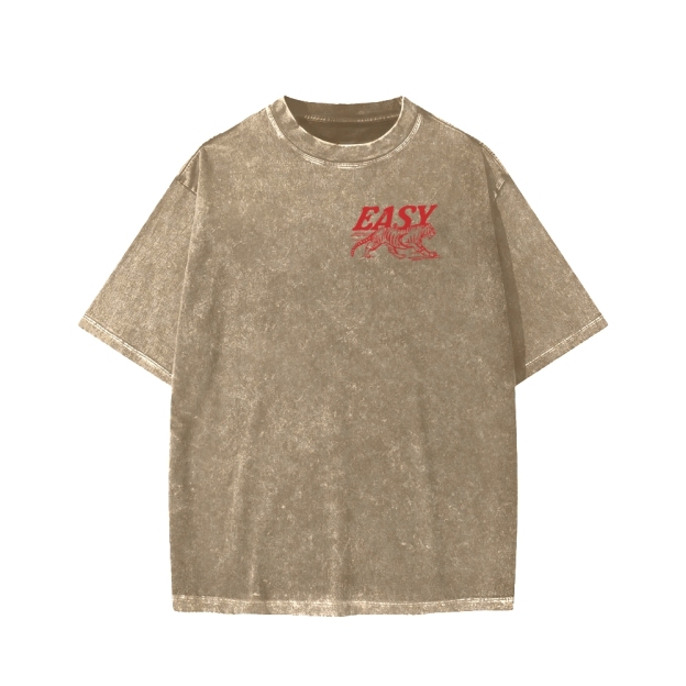 Unisex Easy Tiger Front And Back Printed Washed Tee