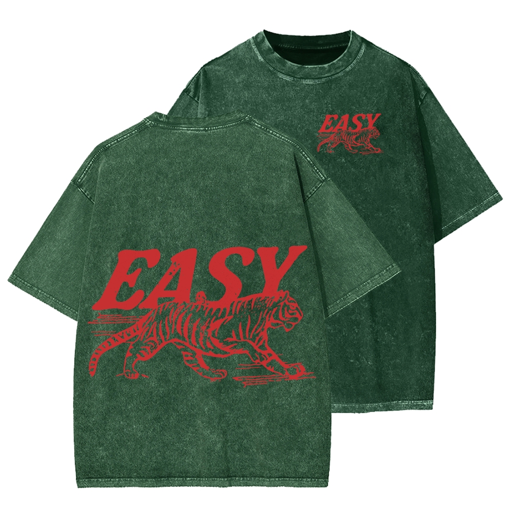 Unisex Easy Tiger Front And Back Printed Washed Tee