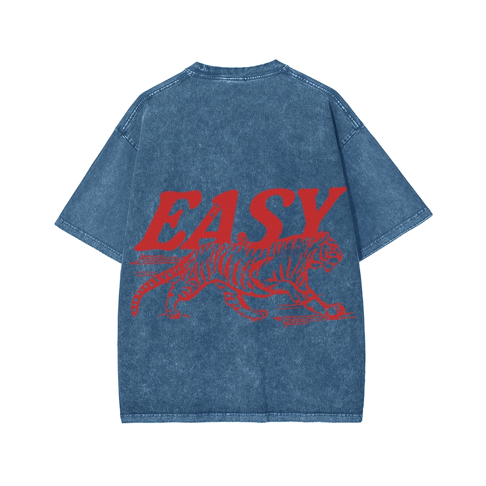 Unisex Easy Tiger Front And Back Printed Washed Tee