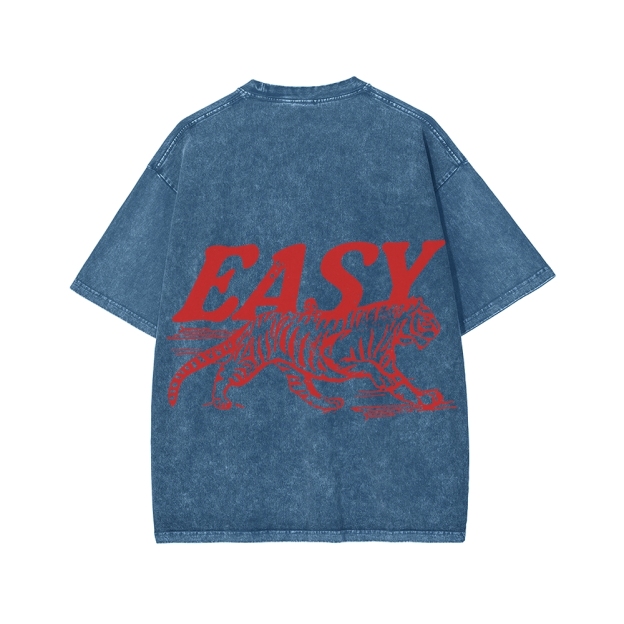 Unisex Easy Tiger Front And Back Printed Washed Tee