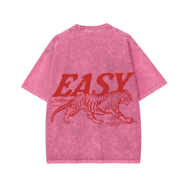 Unisex Easy Tiger Front And Back Printed Washed Tee