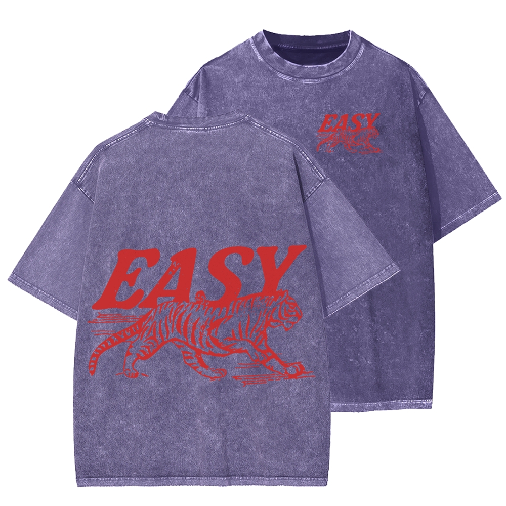 Unisex Easy Tiger Front And Back Printed Washed Tee