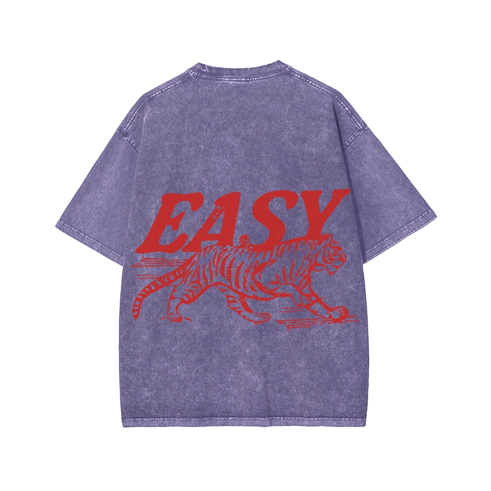 Unisex Easy Tiger Front And Back Printed Washed Tee