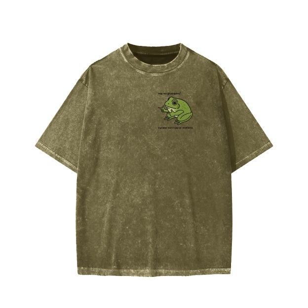 Unisex Frog Me No Problemo Narrator But It Was All Problemo Front And Back Printed Washed Tee