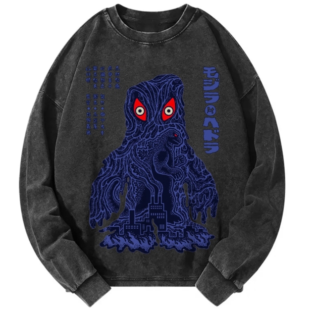 Unisex Japanese Monster Vintage Washed Sweatshirts