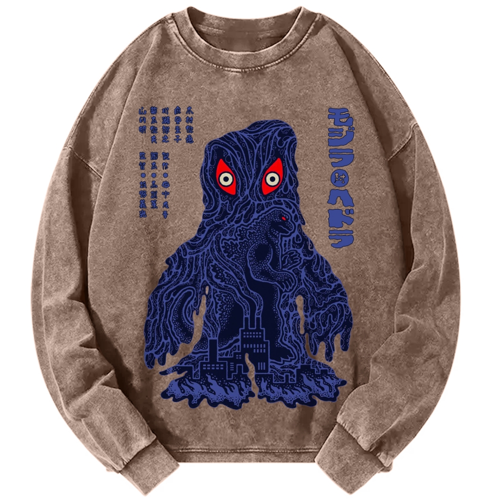 Unisex Japanese Monster Vintage Washed Sweatshirts