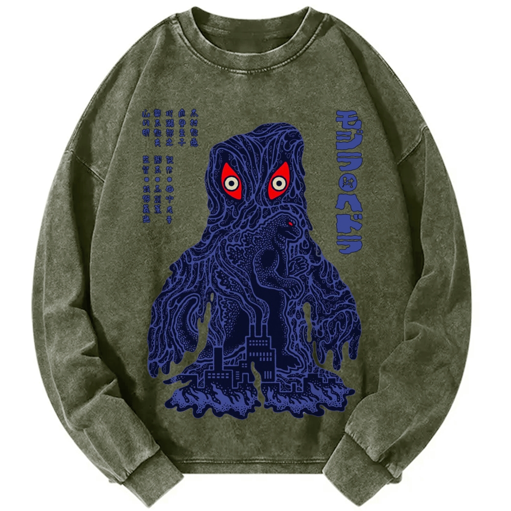 Unisex Japanese Monster Vintage Washed Sweatshirts