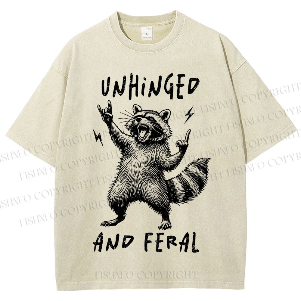 Unisex Unhinged And Feral Raccoon Printed Washed Tee