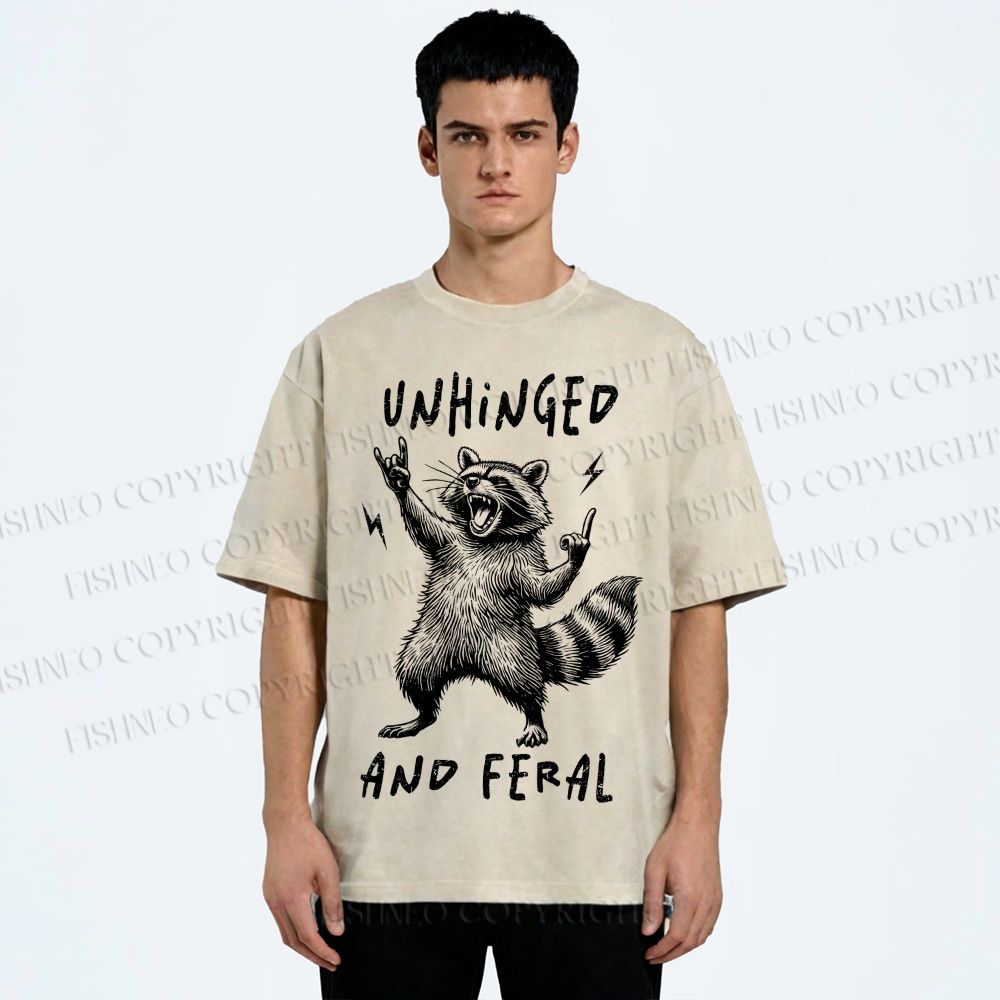 Unisex Unhinged And Feral Raccoon Printed Washed Tee