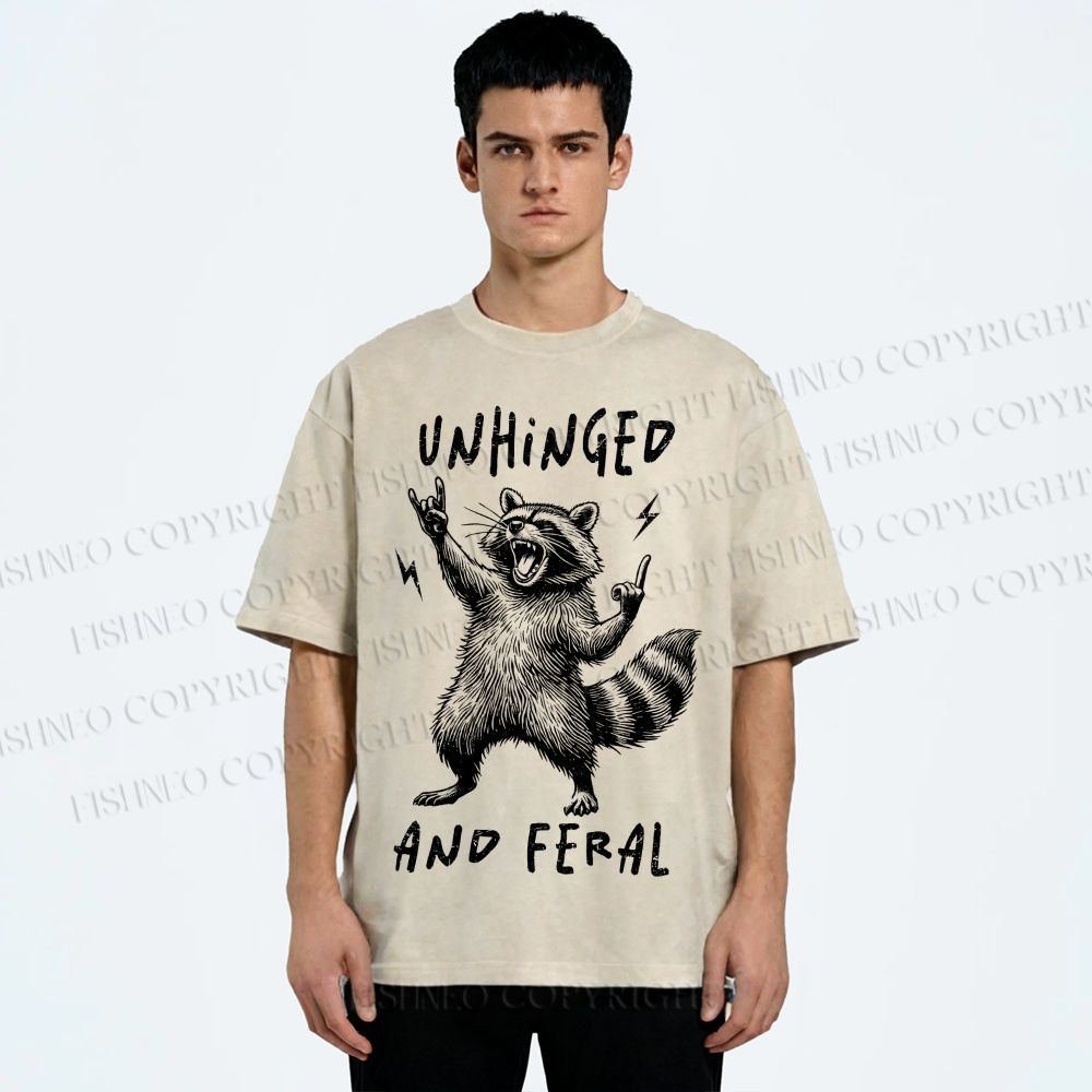 Unisex Unhinged And Feral Raccoon Printed Washed Tee