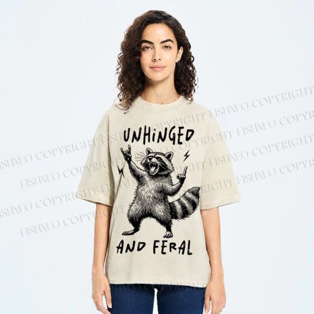 Unisex Unhinged And Feral Raccoon Printed Washed Tee