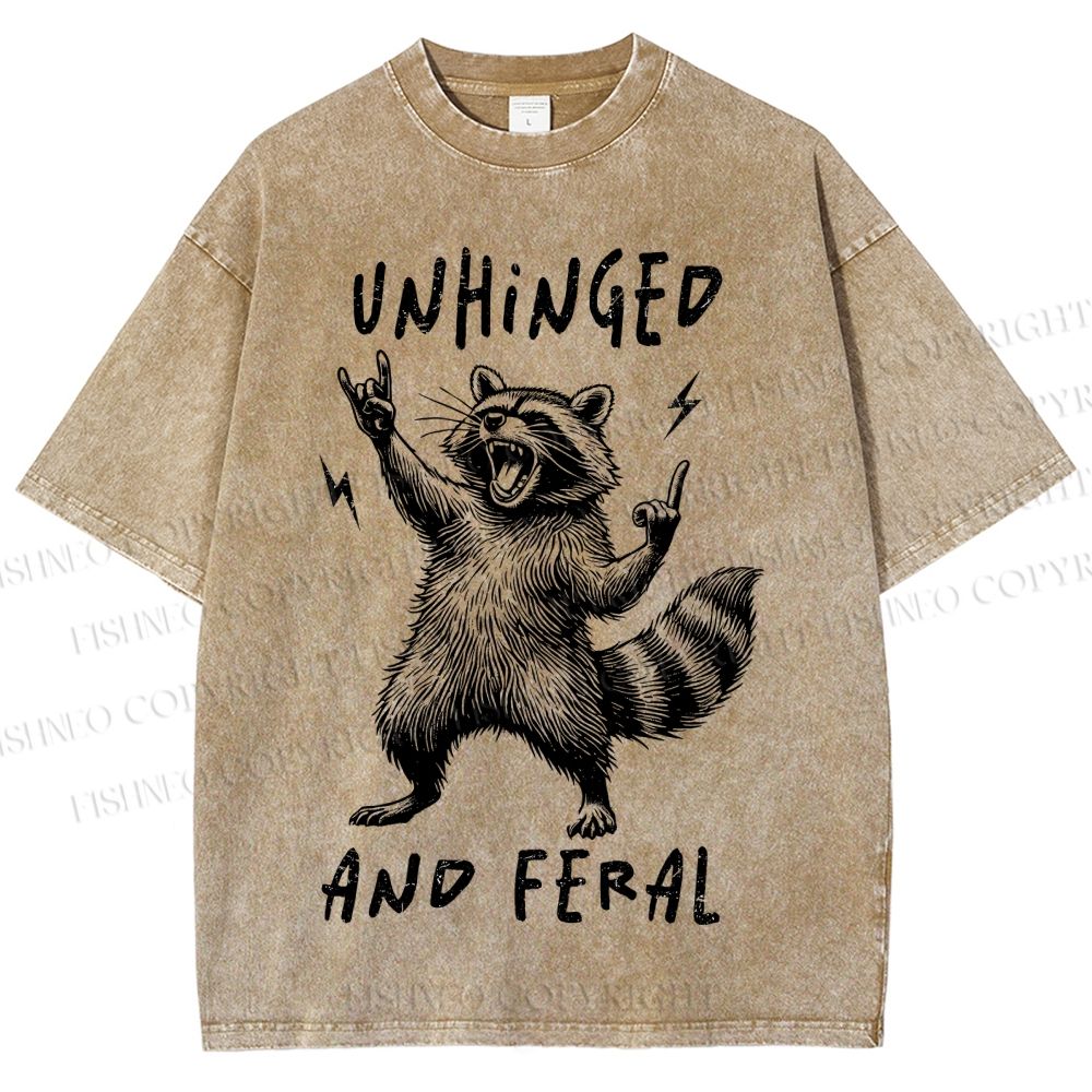 Unisex Unhinged And Feral Raccoon Printed Washed Tee