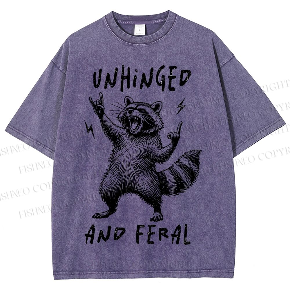 Unisex Unhinged And Feral Raccoon Printed Washed Tee